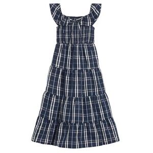 Girls BCX Navy Plaid Tiered Dress